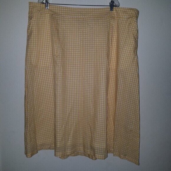NWT CJ Banks Yellow White Gingham Print Plaid Skirt Midi Lined Pockets 3X 24/26W - Picture 1 of 8